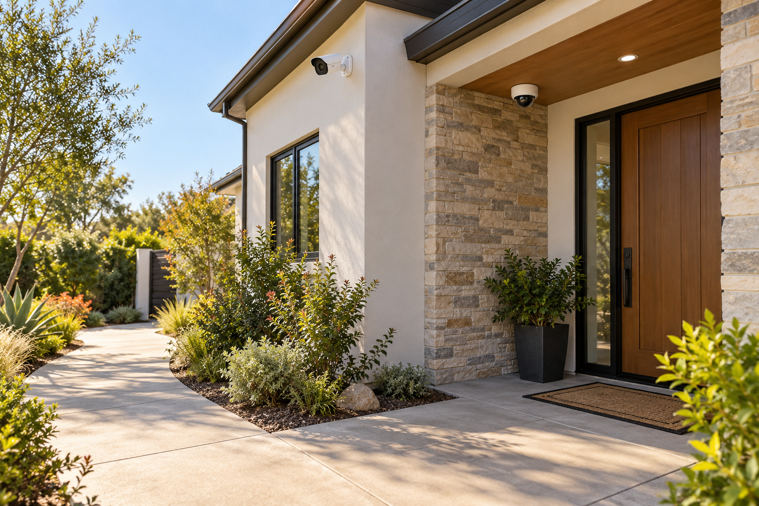 Conceptual entrance with a broad-view camera and a closer entrance camera