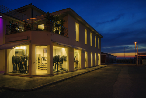Retail premises at dusk